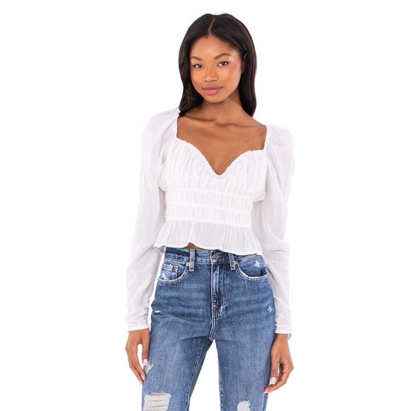 Free People White Chloe Top Puff Long Sleeve Blouse - Picture 5 of 16